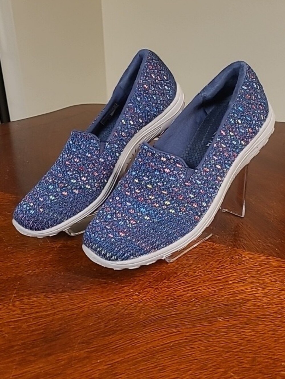 Sketchers Reggae Fest Wicker Slip On Navy Multi Knit Womens Size 6.5